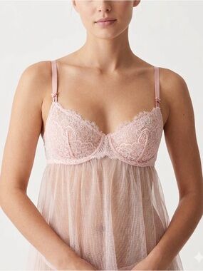 Victoria's Secret Pink Lace & Sheer Mesh Bra Baby Doll Teddy Lingerie